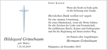 Traueranzeige von Hildegard Grünebaum von Neue Osnabrücker Zeitung GmbH & Co. KG