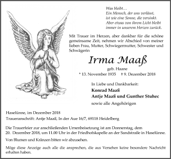 Traueranzeige von Irma Maaß von Neue Osnabrücker Zeitung GmbH & Co. KG