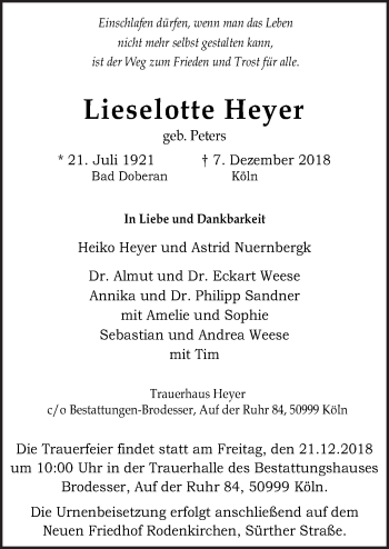 Traueranzeige von Lieselotte Heyer von Neue Osnabrücker Zeitung GmbH & Co. KG