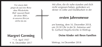 Traueranzeige von Margret Germing von Neue Osnabrücker Zeitung GmbH & Co. KG