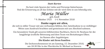 Traueranzeige von Maria Müller von Neue Osnabrücker Zeitung GmbH & Co. KG