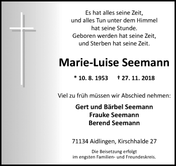 Traueranzeige von Marie-Luise Seemann von Neue Osnabrücker Zeitung GmbH & Co. KG