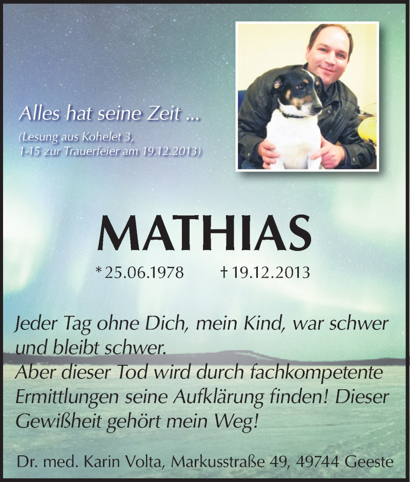  Traueranzeige für Mathias Volta vom 22.12.2018 aus Neue Osnabrücker Zeitung GmbH & Co. KG