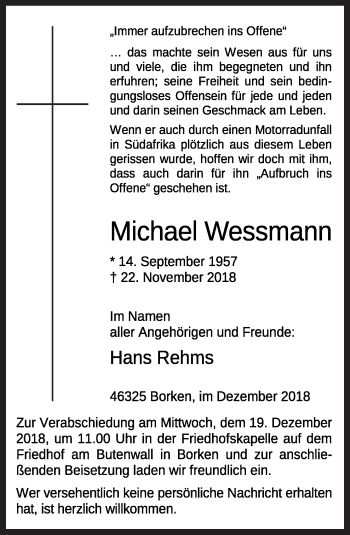 Traueranzeige von Michael Wessmann von Neue Osnabrücker Zeitung GmbH & Co. KG