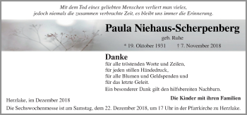 Traueranzeige von Paula Niehaus-Scherpenberg von Neue Osnabrücker Zeitung GmbH & Co. KG