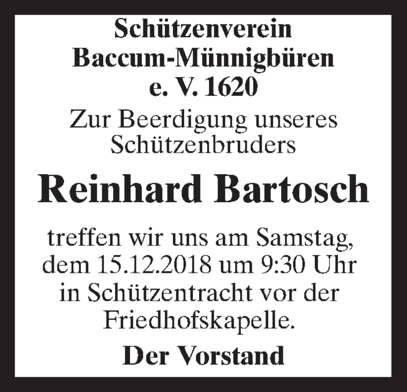  Traueranzeige für Reinhard Bartosch vom 14.12.2018 aus Neue Osnabrücker Zeitung GmbH & Co. KG