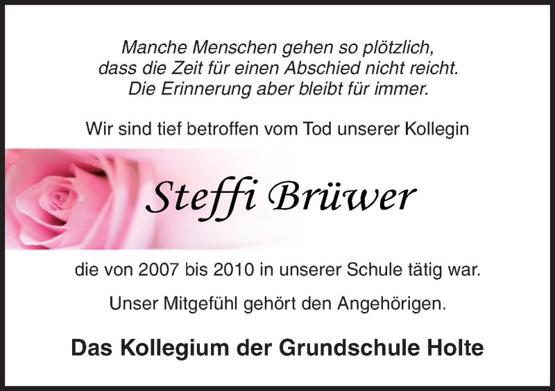  Traueranzeige für Steffi Brüwer vom 07.12.2018 aus Neue Osnabrücker Zeitung GmbH & Co. KG
