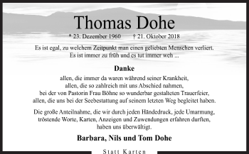 Traueranzeige von Thomas Dohe von Neue Osnabrücker Zeitung GmbH & Co. KG