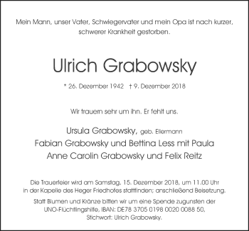 Traueranzeige von Ulrich Grabowsky von Neue Osnabrücker Zeitung GmbH & Co. KG