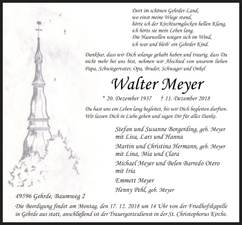 Traueranzeige von Walter Meyer von Neue Osnabrücker Zeitung GmbH & Co. KG