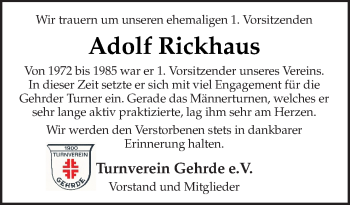 Traueranzeige von Adolf Rickhaus von Neue Osnabrücker Zeitung GmbH & Co. KG