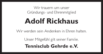 Traueranzeige von Adolf Rickhaus von Neue Osnabrücker Zeitung GmbH & Co. KG