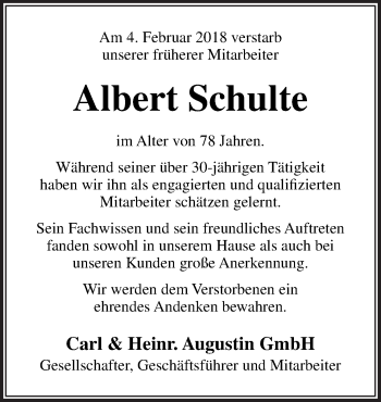 Traueranzeige von Albert Schulte von Neue Osnabrücker Zeitung GmbH & Co. KG