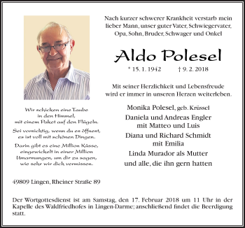 Traueranzeige von Aldo Polesel von Neue Osnabrücker Zeitung GmbH & Co. KG