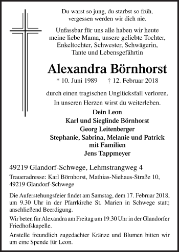 Traueranzeige von Alexandra Börnhorst von Neue Osnabrücker Zeitung GmbH & Co. KG