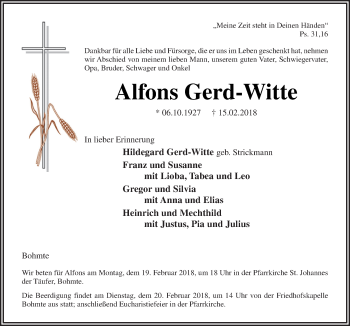 Traueranzeige von Alfons Gerd-Witte von Neue Osnabrücker Zeitung GmbH & Co. KG