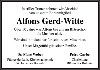 Traueranzeige von Alfons Gerd-Witte von Neue Osnabrücker Zeitung GmbH & Co. KG