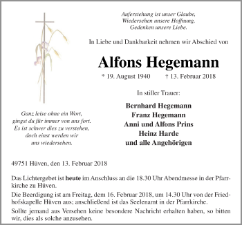 Traueranzeige von Alfons Hegemann von Neue Osnabrücker Zeitung GmbH & Co. KG