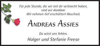 Traueranzeige von Andreas Assies von Neue Osnabrücker Zeitung GmbH & Co. KG