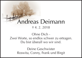 Traueranzeige von Andreas Deimann von Neue Osnabrücker Zeitung GmbH & Co. KG