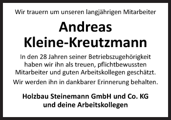 Traueranzeige von Andreas Kleine-Kreutzmann von Neue Osnabrücker Zeitung GmbH & Co. KG