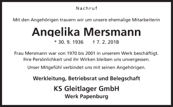 Traueranzeige von Angelika Mersmann von Neue Osnabrücker Zeitung GmbH & Co. KG