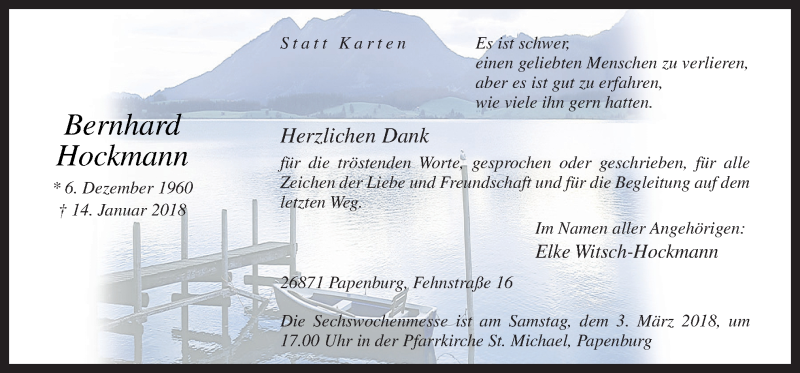  Traueranzeige für Bernhard Hockmann vom 28.02.2018 aus Neue Osnabrücker Zeitung GmbH & Co. KG