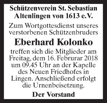 Traueranzeige von Eberhard Kolonko von Neue Osnabrücker Zeitung GmbH & Co. KG