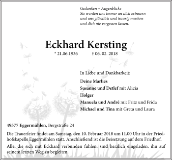 Traueranzeige von Eckhard Kersting von Neue Osnabrücker Zeitung GmbH & Co. KG