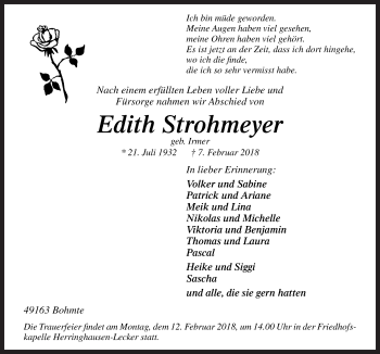 Traueranzeige von Edith Strohmeyer von Neue Osnabrücker Zeitung GmbH & Co. KG