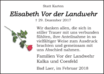 Traueranzeige von Elisabeth Vor der Landwehr von Neue Osnabrücker Zeitung GmbH & Co. KG