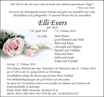 Traueranzeige von Elli Evers von Neue Osnabrücker Zeitung GmbH & Co. KG
