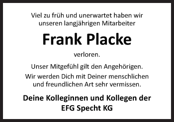 Traueranzeige von Frank Placke von Neue Osnabrücker Zeitung GmbH & Co. KG