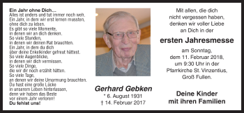 Traueranzeige von Gerhard Gebken von Neue Osnabrücker Zeitung GmbH & Co. KG