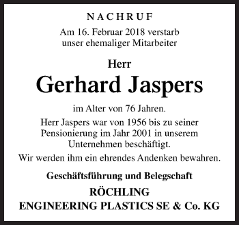 Traueranzeige von Gerhard Jaspers von Neue Osnabrücker Zeitung GmbH & Co. KG