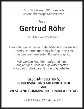 Traueranzeige von Gertrud Röhr von Neue Osnabrücker Zeitung GmbH & Co. KG