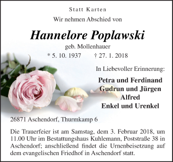 Traueranzeige von Hannelore Polplawski von Neue Osnabrücker Zeitung GmbH & Co. KG