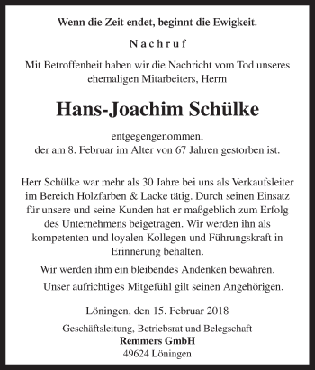 Traueranzeige von Hans-Joachim Schülke von Neue Osnabrücker Zeitung GmbH & Co. KG