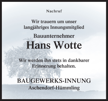 Traueranzeige von Hans Wotte von Neue Osnabrücker Zeitung GmbH & Co. KG