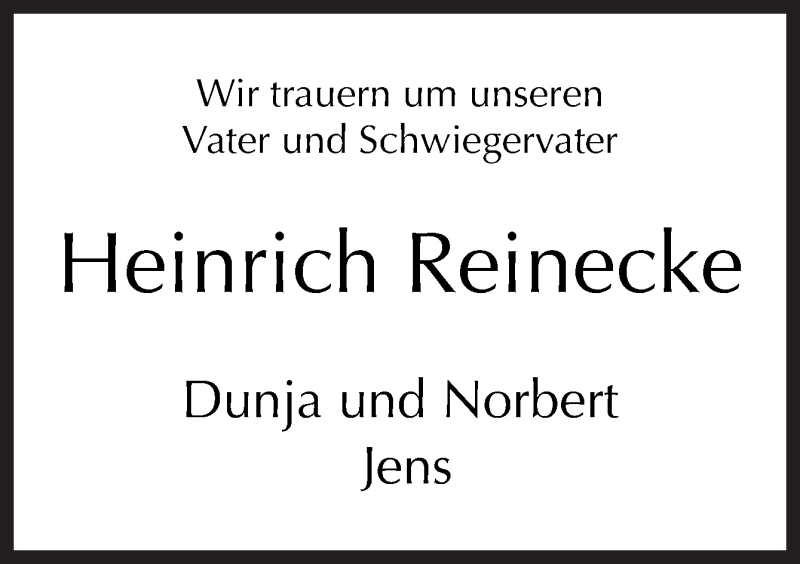  Traueranzeige für Heinrich Reinecke vom 16.02.2018 aus Neue Osnabrücker Zeitung GmbH & Co. KG