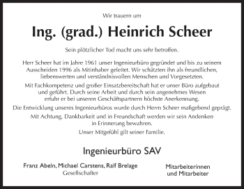 Traueranzeige von Heinrich Scheer von Neue Osnabrücker Zeitung GmbH & Co. KG