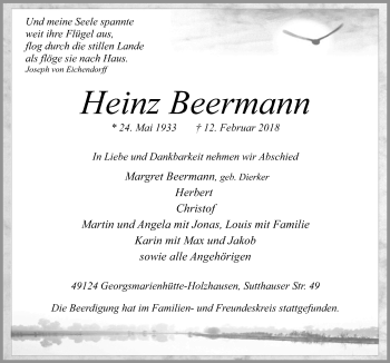 Traueranzeige von Heinz Beermann von Neue Osnabrücker Zeitung GmbH & Co. KG