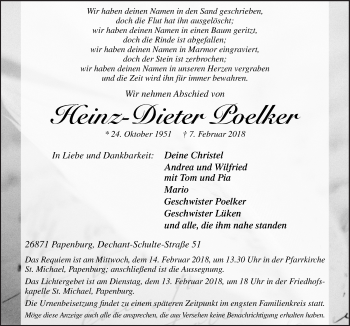 Traueranzeige von Heinz-Dieter Poelker von Neue Osnabrücker Zeitung GmbH & Co. KG