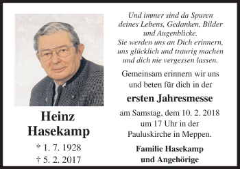 Traueranzeige von Heinz Hasekamp von Neue Osnabrücker Zeitung GmbH & Co. KG