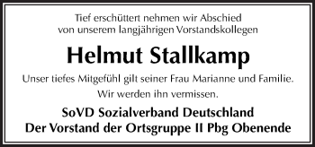 Traueranzeige von Helmut Stallkamp von Neue Osnabrücker Zeitung GmbH & Co. KG