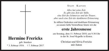 Traueranzeige von Hermine Frericks von Neue Osnabrücker Zeitung GmbH & Co. KG