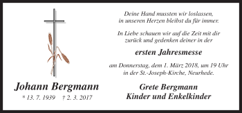 Traueranzeige von Johann Bergmann von Neue Osnabrücker Zeitung GmbH & Co. KG