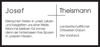 Traueranzeige von Josef Theismann von Neue Osnabrücker Zeitung GmbH & Co. KG