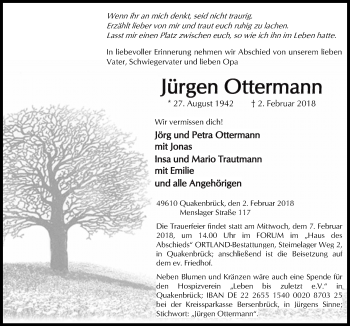 Traueranzeige von Jürgen Ottermann von Neue Osnabrücker Zeitung GmbH & Co. KG