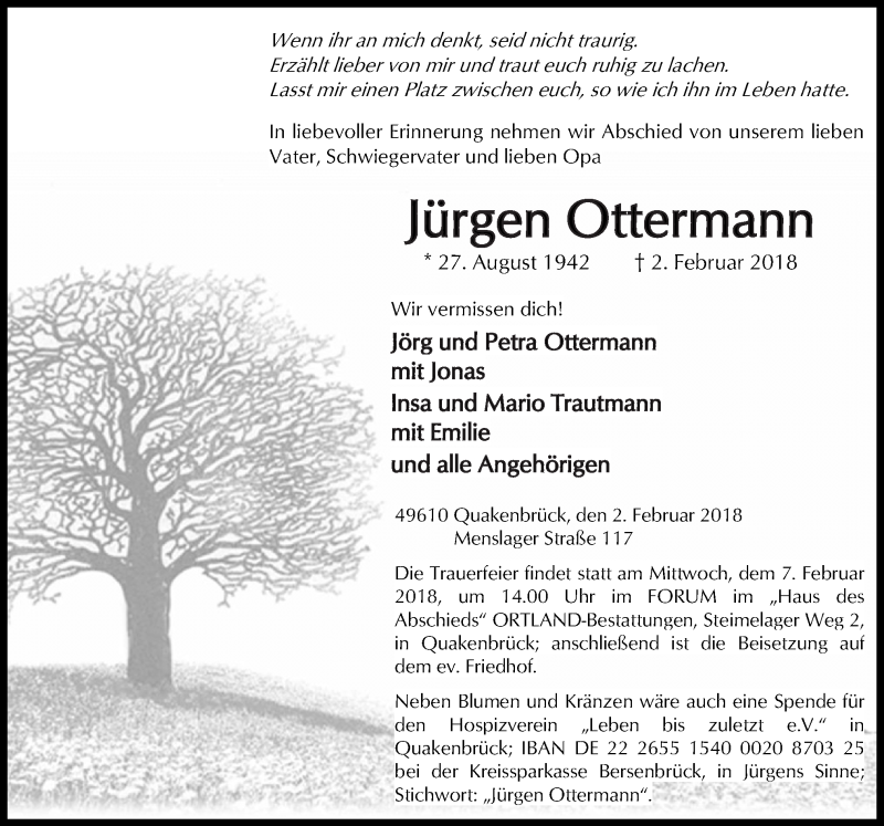  Traueranzeige für Jürgen Ottermann vom 05.02.2018 aus Neue Osnabrücker Zeitung GmbH & Co. KG